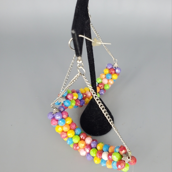 Rainbow Beaded Dangle Earrings - Picture 4 of 6